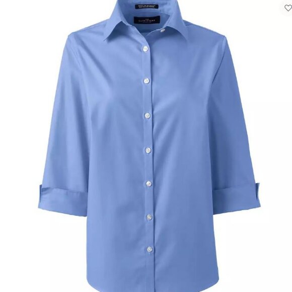 Lands End quantity (2) 3/4 Sleeve Broadcloth Shirt- Pink and Blue - Picture 4 of 10